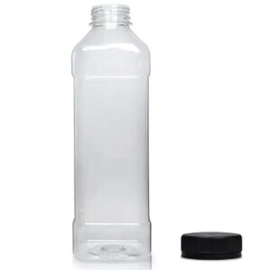 Clear Juice Bottle 1000ml w/ Lid – Square/PET